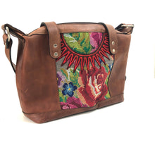 Load image into Gallery viewer, Full Grain Leather Handbag with Mayan Huipil Fabric Body No. 33