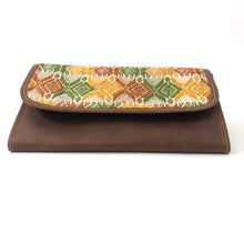Load image into Gallery viewer, Mayan Artisan Leather Clutch Purse with Huipil Fabric Body No. 5