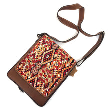Load image into Gallery viewer, (Concealed Carry) Cross Body Genuine Leather Hand Crafted Mayan Artisan Bag Brown Mayan huipil fabric body No. 25