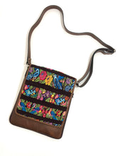 Load image into Gallery viewer, Cross Body Genuine Leather Hand Crafted Mayan Artisan Bag Brown Mayan huipil fabric body