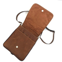 Load image into Gallery viewer, Cross Body Genuine Leather Hand Crafted Mayan Artisan Bag Brown Mayan huipil fabric body No. 21