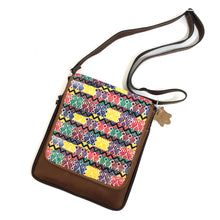 Load image into Gallery viewer, Cross Body Genuine Leather Hand Crafted Mayan Artisan Bag Brown Mayan huipil fabric body