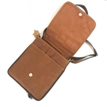 Load image into Gallery viewer, Cross Body Genuine Leather Hand Crafted Mayan Artisan Bag Brown Mayan huipil fabric body No. 29