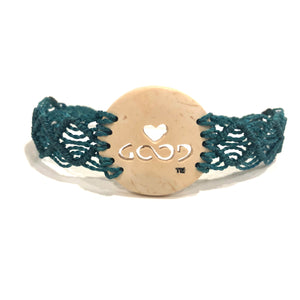 Love Good Always Coconut Shell Bracelet Mayan Lace Teal Band