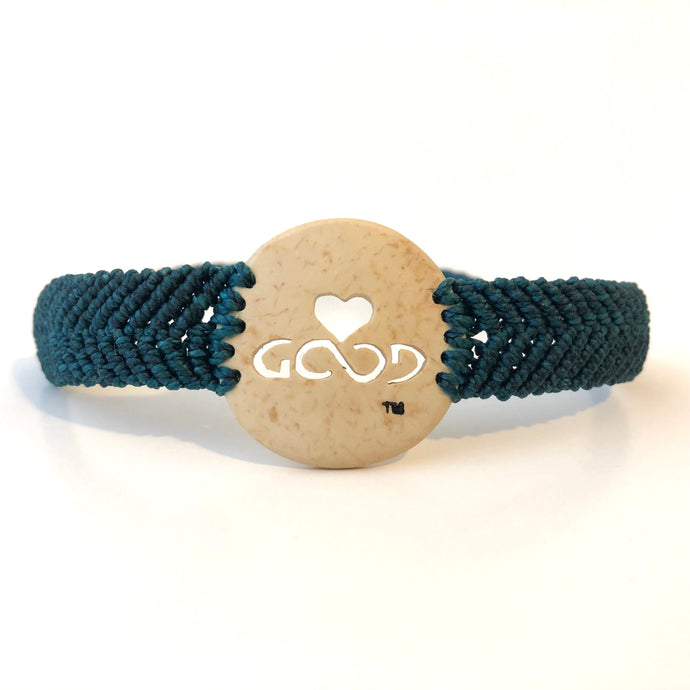 Love Good Always Coconut Shell Bracelet Traditional Band Teal
