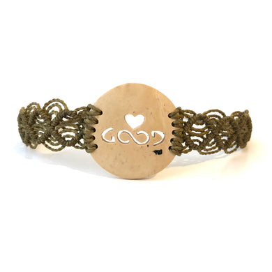 Love Good Always Coconut Shell Bracelet Mayan Lace Taupe Band