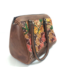 Load image into Gallery viewer, Full Grain Leather Handbag with Mayan Huipil Fabric Body No. 35