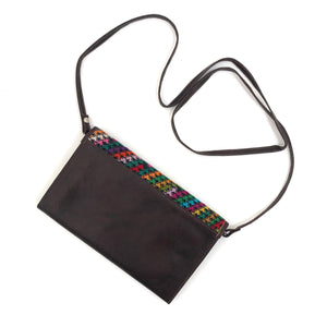 Mayan Artisan Leather Clutch Purse with Huipil Fabric Body No. 7