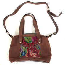 Load image into Gallery viewer, Full Grain Leather Handbag with Mayan Huipil Fabric Body No. 33