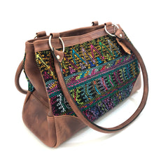 Load image into Gallery viewer, Full Grain Leather Handbag with Mayan Huipil Fabric Body No. 23
