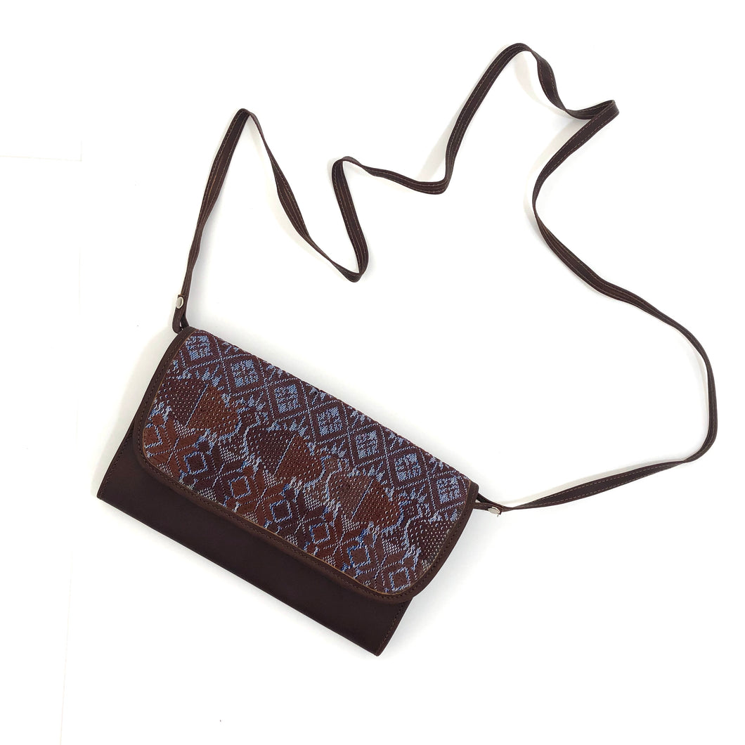 Mayan Artisan Leather Clutch Purse with Huipil Fabric Body No. 9