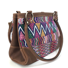 Load image into Gallery viewer, Full Grain Leather Handbag with Mayan Huipil Fabric Body No. 27