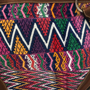 Full Grain Leather Handbag with Mayan Huipil Fabric Body No. 27