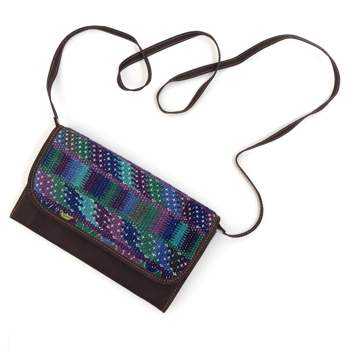 Mayan Artisan Leather Clutch Purse with Huipil Fabric Body No. 8