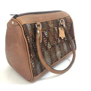 Full Grain Leather Handbag with Mayan Huipil Fabric Body No. 28