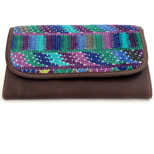 Mayan Artisan Leather Clutch Purse with Huipil Fabric Body No. 8