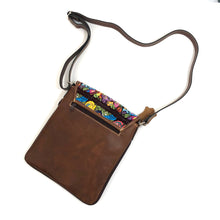 Load image into Gallery viewer, Cross Body Genuine Leather Hand Crafted Mayan Artisan Bag Brown Mayan huipil fabric body