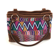 Load image into Gallery viewer, Full Grain Leather Handbag with Mayan Huipil Fabric Body No. 27