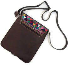 Load image into Gallery viewer, Cross Body Genuine Leather Hand Crafted Mayan Artisan Bag Brown Mayan huipil fabric body No. 19