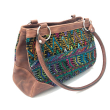 Load image into Gallery viewer, Full Grain Leather Handbag with Mayan Huipil Fabric Body No. 23
