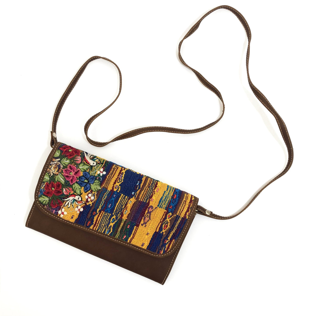 Mayan Artisan Leather Clutch Purse with Huipil Fabric Body No. 11