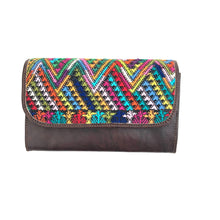 Load image into Gallery viewer, Mayan Artisan Leather Clutch Purse with Huipil Fabric Body No. 7
